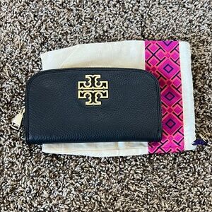 Tory Burch Black Wallet with Gold Emblem